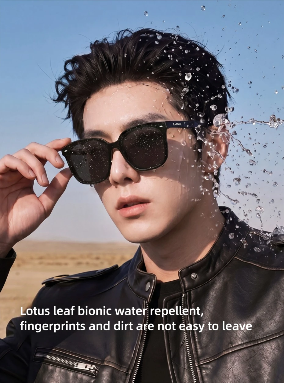 CAPONI Polarisierte Männer Sonnenbrille Outdoor Fahren Einteilige Linsen Quadratische Sonnenbrille Anti Glare UV400 Schützen Schwarz Schatten CP35709 – Detail 19