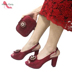 Wine Color New Coming Italian Women Shoes and Bag Set with Platform Nigerian Lady Pumps for Garden Party