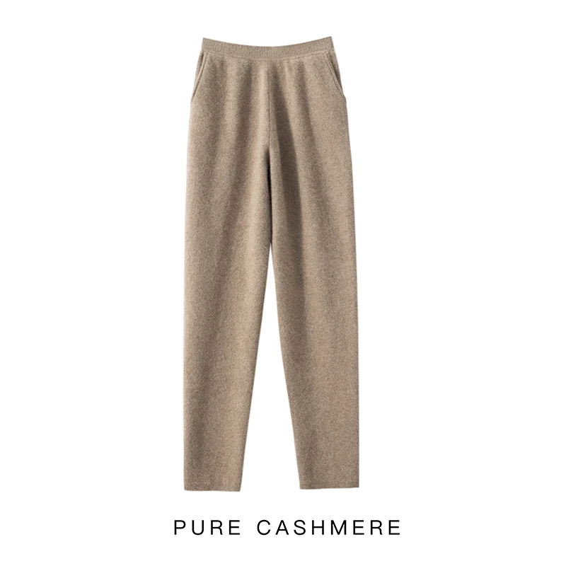 Women Pants 2022 New Autumn/Winter Soft Comfortable High-Waist 100% Cashmere Knitted Thicken Pants Female Solid Color Trousers