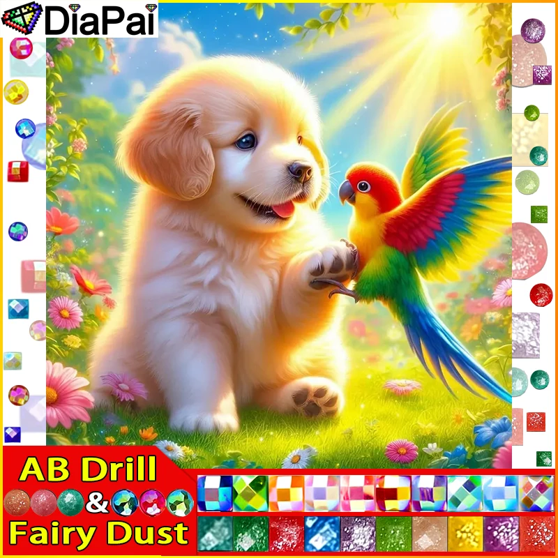 

DiaPai Fairy Dust AB Diamond Embroidery DIY Diamond Painting Kit "Animal Dog Bird" 5D Needlework Diamond Home Decoration