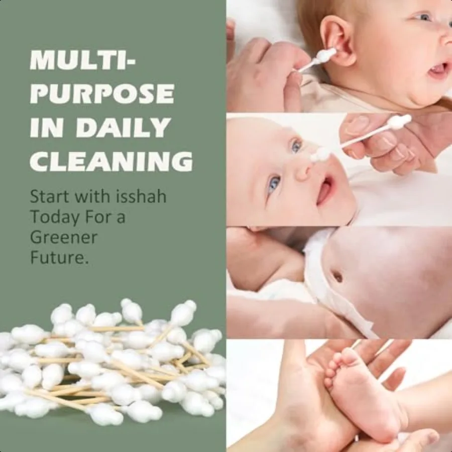 Baby Cotton Swabs 108 Count FSC Certified and PETA Appd Bamboo Handle Cotton Tips 100 Biodegradable Gentle Eco Friendly Double