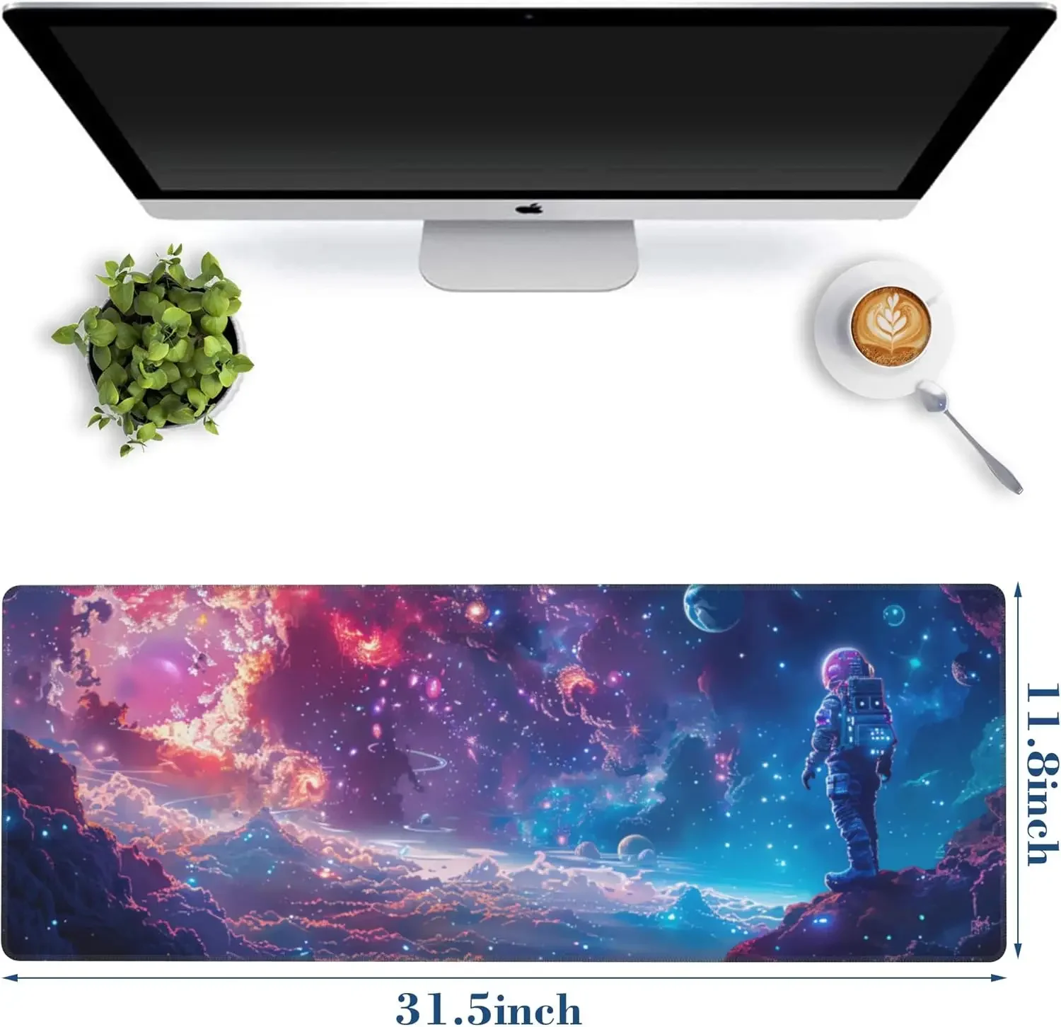 Large Gaming Mouse Pad Astronaut in Space XXL Desk Mat with Non-Slip Base Computer Keyboard Mats for Home Office Work 40 x 90cm