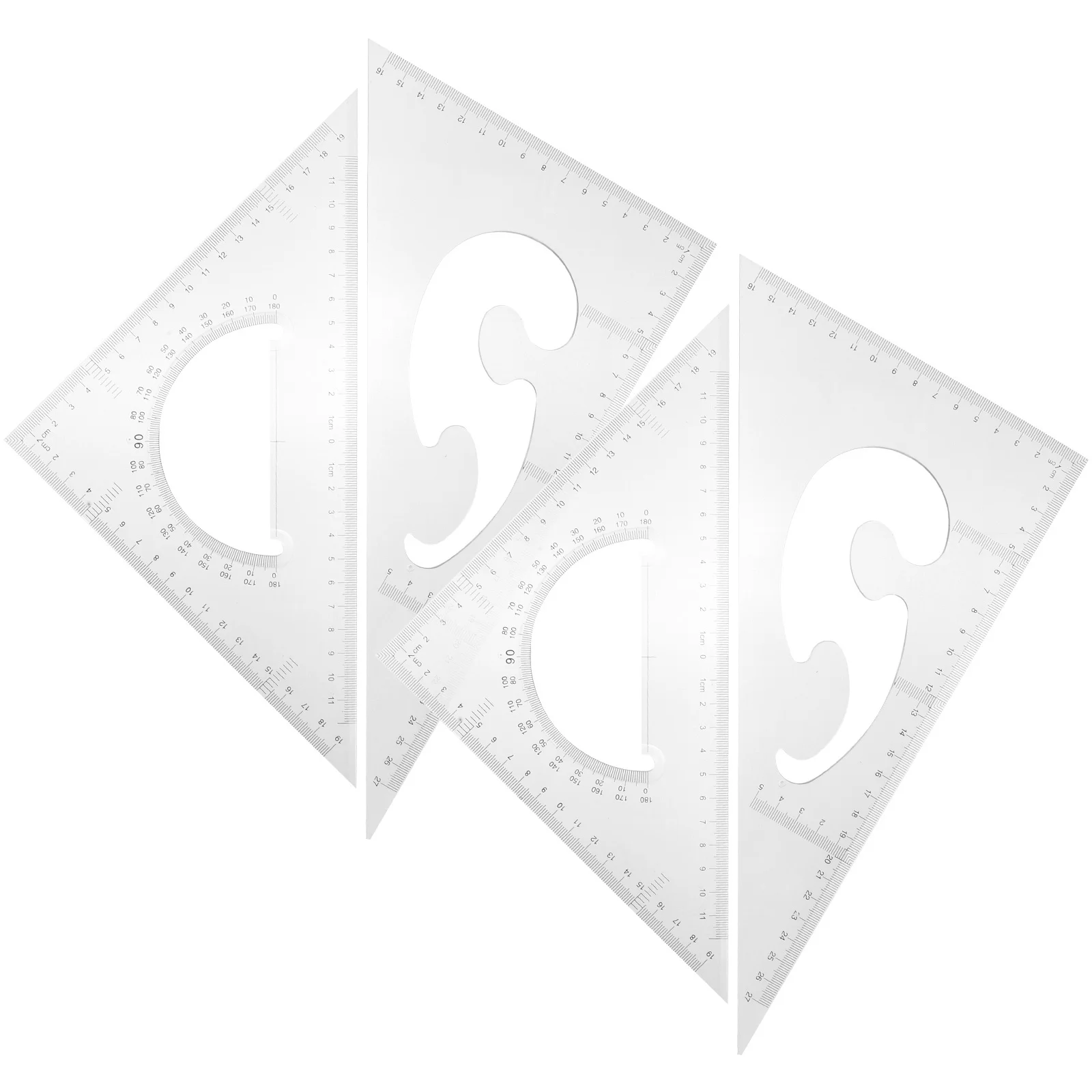 4pcs Triangle Ruler Set Plastic Geometry Drawing Tools For Measuring Drafting Multi-Functional Scales Clear Graduations Set