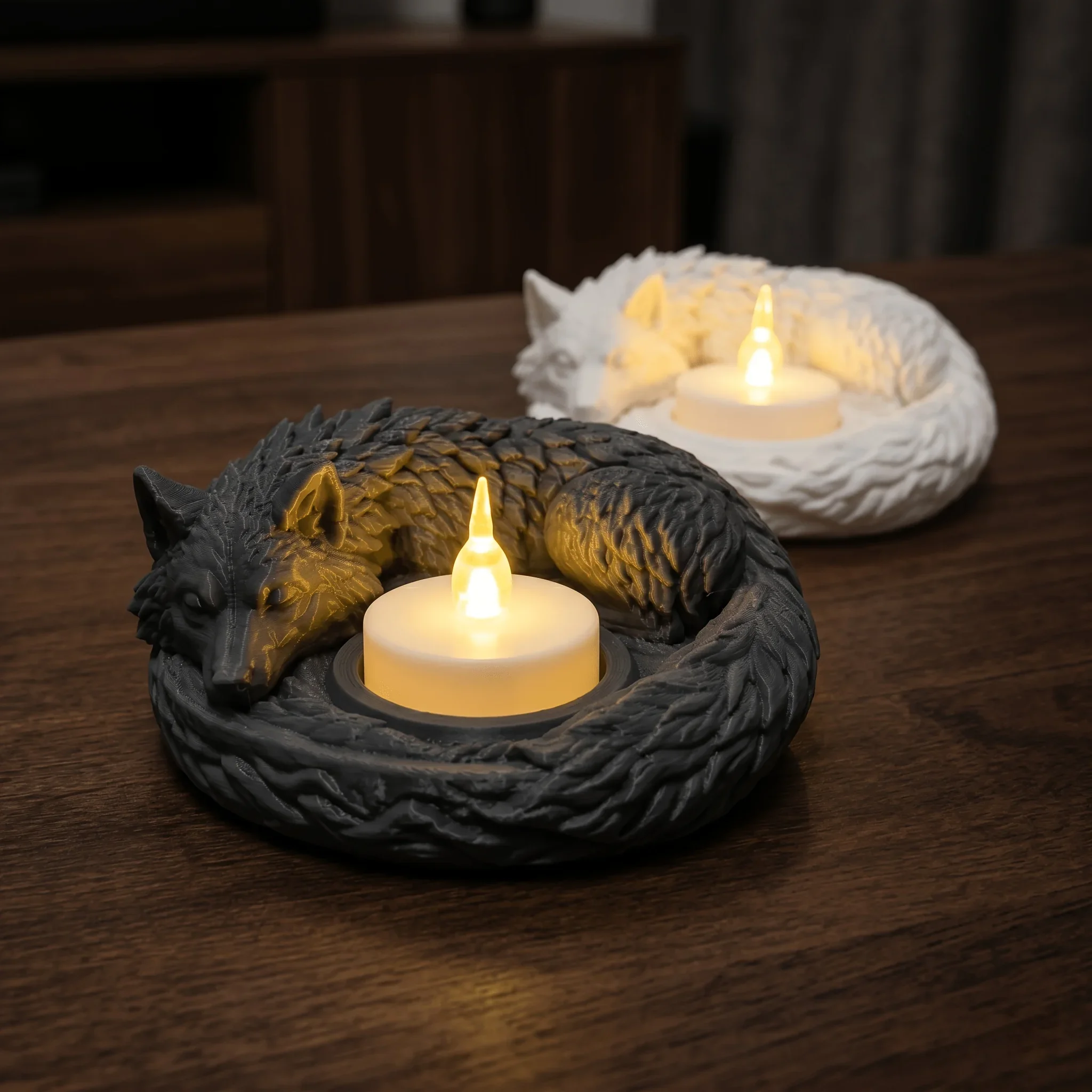 Closed-Eye Resting Lone Wolf-Style Candle Holder Ornament, 3D Furry Texture Animal Sculpture, Suitable for Home Decor Accent