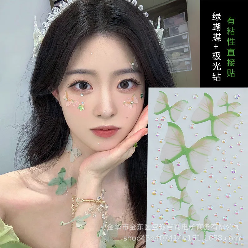

Self Adhesive 3D Tulle Butterfly Face Gems Pink Spring Makeup Stickers for Photoshoot Eye Decoration Party Supplies