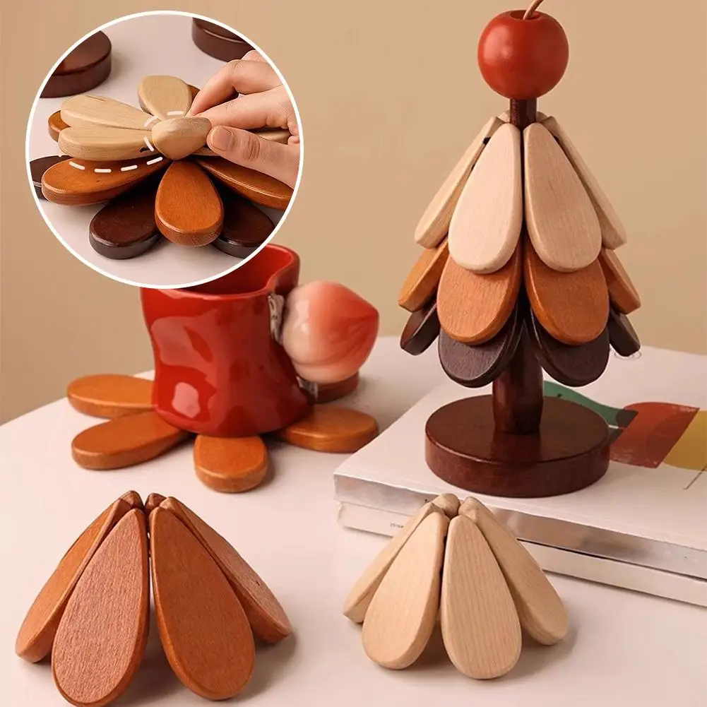 

Christmas Tree Insulation Mat Wooden Christmas Tree Coaster Dining Table Decoration Heat-resistant Pot Mat Coaster For Coaster