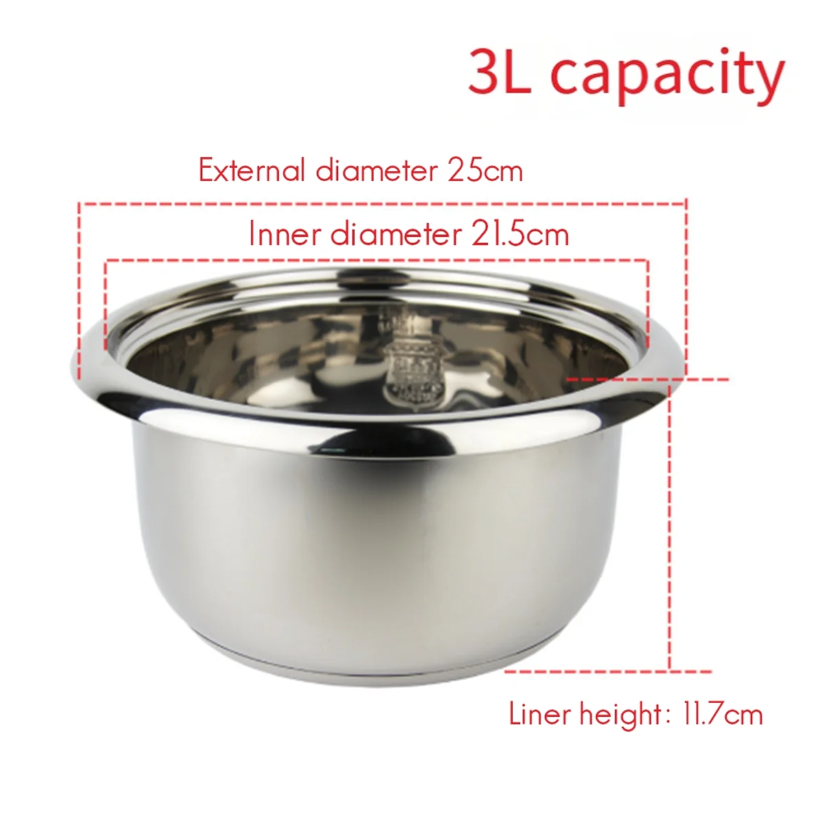 Revêtement de cuiseur à riz en acier inoxydable A04V 3L 304, accessoires de remplacement de marmite antiadhésive, revêtement de cuiseur à riz