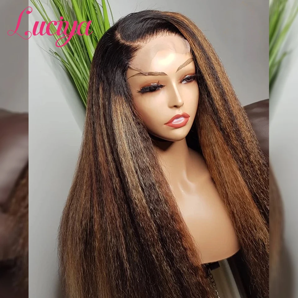 Highlight Kinky Steil Menselijk Haar Pruiken Ombre Bruin 4/27 Kleur Pruik Kant Voorkant Pruiken Voor Zwarte Vrouwen Hd Lace Frontale Pruik Luciya