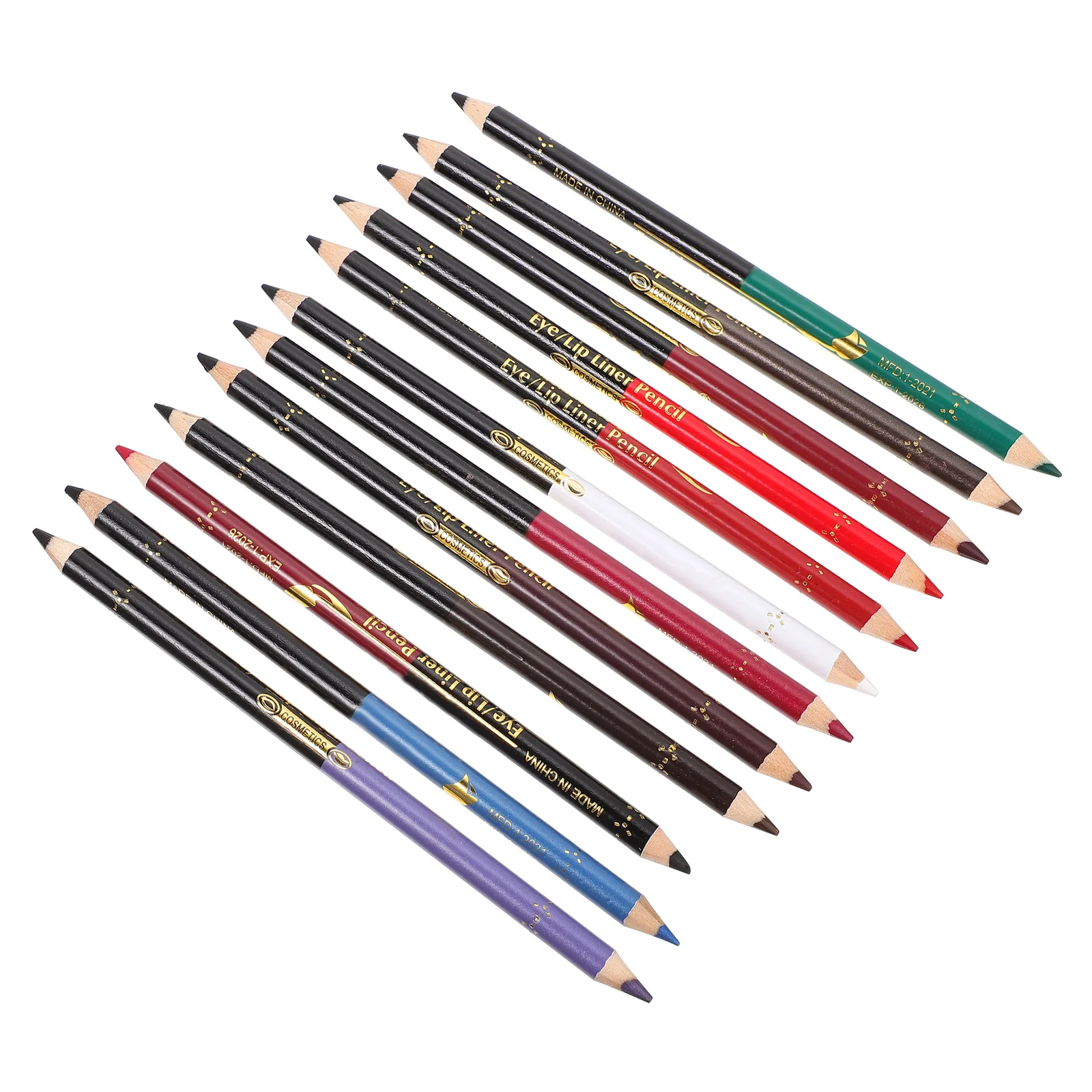 ดินสอเขียนคิ้วแบบสองหัว 12 ชิ้น ดินสอเขียนขอบตาและขอบปาก กันน้ำ สีแมท ติดทนนาน ใช้งานง่าย