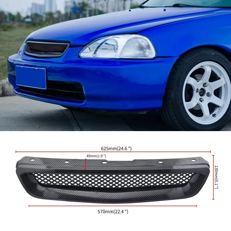 Car Carbon Fiber Mesh ABS Front Hood Grille Grill for 96-98 /EK JDM Type