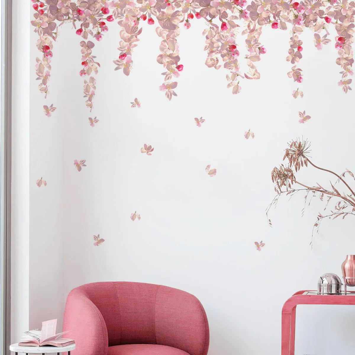 New pink flower vine wall sticker living room room decoration beautification wall sticker self-adhesive wall sticker selling