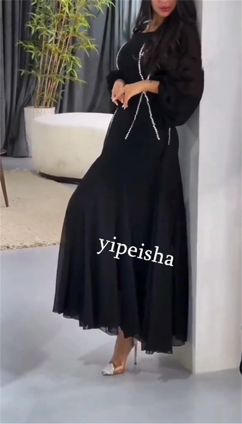 Personalizado jiayigong chiffon lantejoulas cocktail festa a linha o pescoço sob medida ocasião vestido midi vestidos arábia saudita