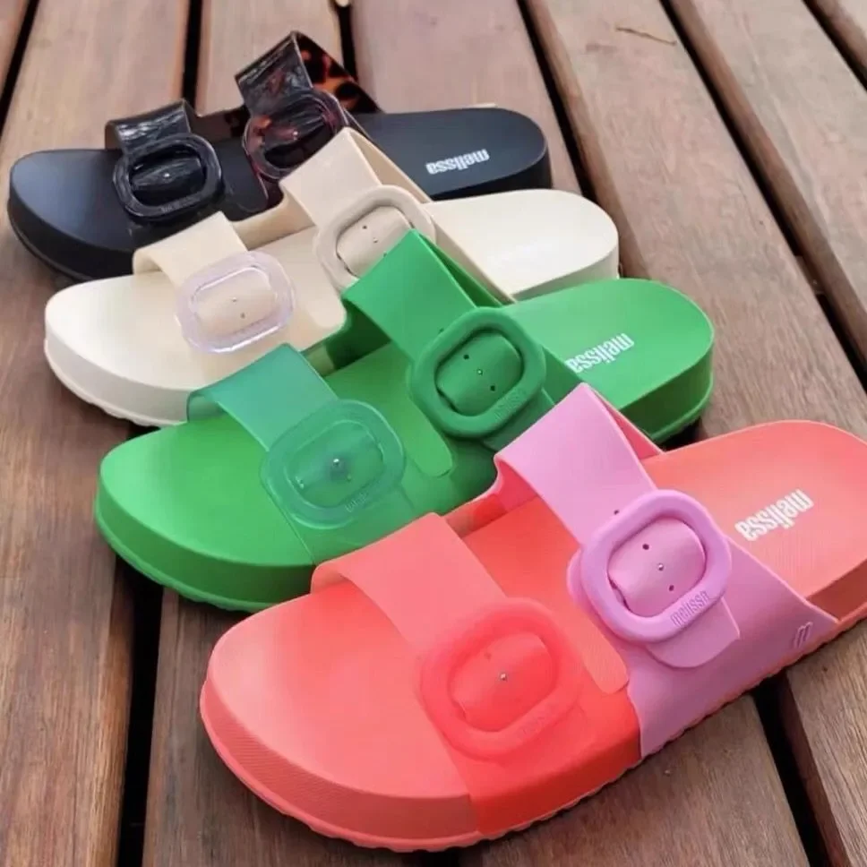 جديد 2025 صنادل نسائية من ميليسا رومانية مجوفة سميكة القاع وجه واسع شباشب صيفية رائعة مفتوحة من الأمام أحذية جيلي أحذية نسائية