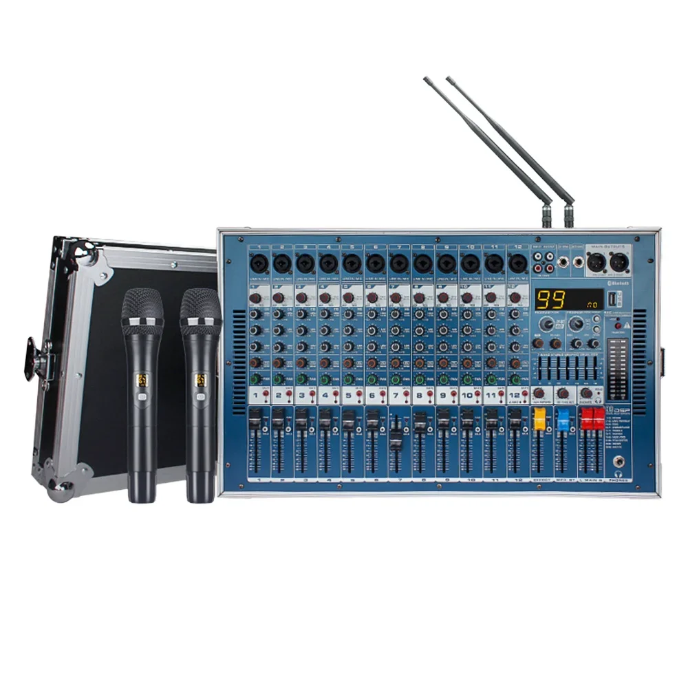 

Professional 1800W*2 High Power 12-Channel Audio Mixer Amplifier Metal Stage Equipment 2 Microphone Sound Box For Speaker Use