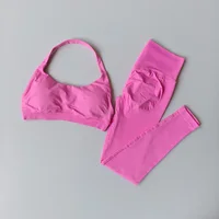 Sports Suit Women's Running 2PCS Set Seamless Yoga Thin Straps Beautiful Back Fitness Bras Gym High-waisted Peach Leggings Sets - Image 2