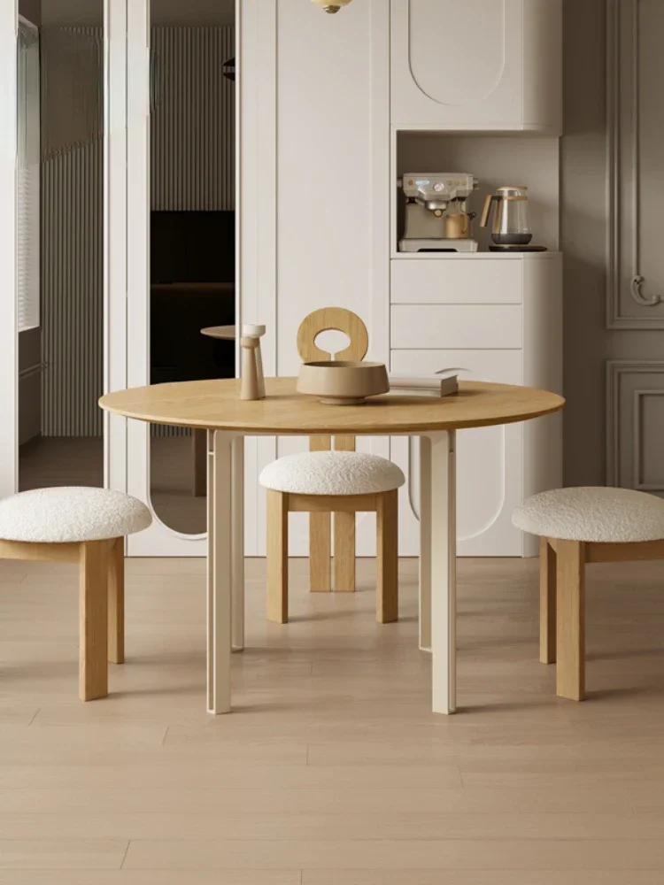 Oil Style round Solid Wood Dining Table Modern Household Minimalist Wood Color Dining Table and Chair