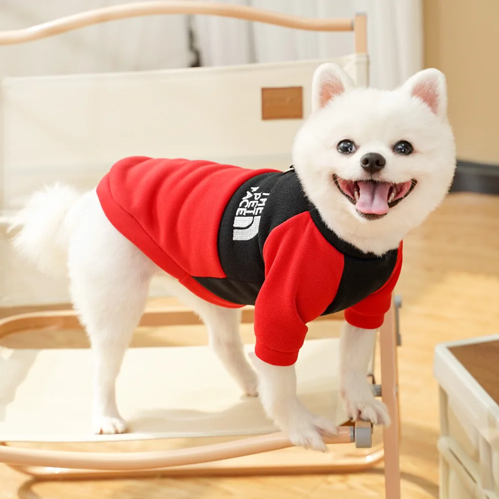 Cute Print Dog Sweatshirt with D‑ring Pull Point Patchwork Puppy Pullover Warm Soft Pet Outfit for Chihuahua Small Medium Dog
