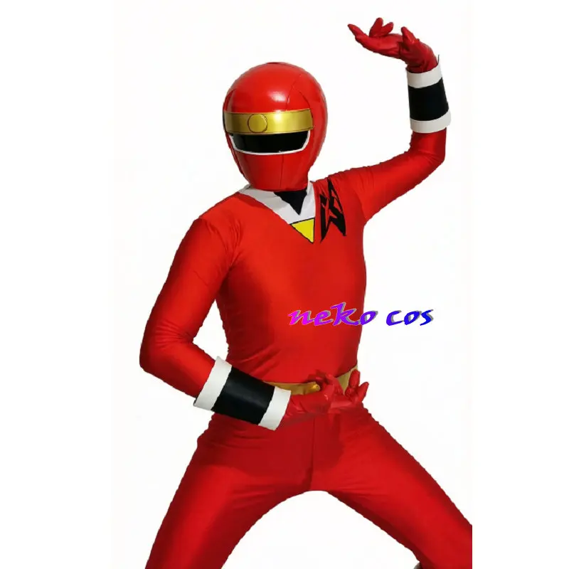 Nekocos Ninja Sentai Kakuranger Ninja Red Fullset Bodysuit Gloves Mask Belt Shoes Cosplay Costume Custom Size
