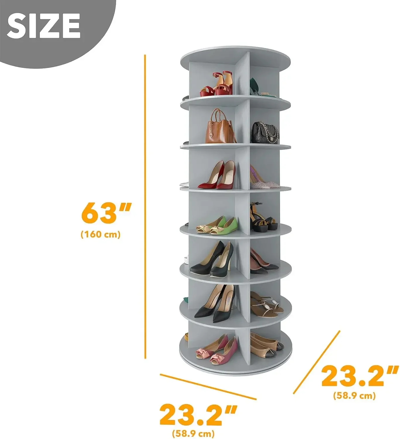 7 Tier Rotating Shoe Rack Tower, Spinning Shoe Display Lazy Susan, Revolving 360 Shoe Rack Storage Round Carousel, Vertical Hand