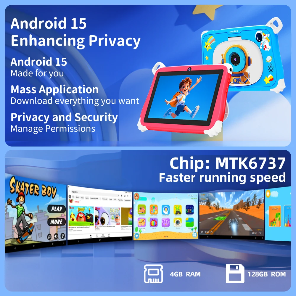 새로운 7 인치 만화 패턴 어린이 태블릿 쿼드 코어 4GB + 128GB ROM 블루투스 5G WiFi 학습 교육 게임 태블릿 어린이 선물