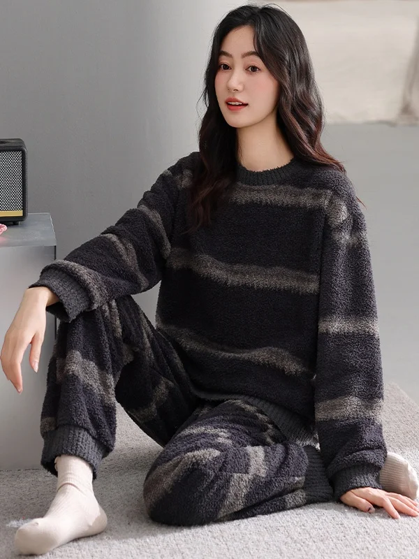 thiened-coral-fce-pajama-set-women's-winter-warm-home-clothes-soft-round-ne-long-sve-spwear-ensemble