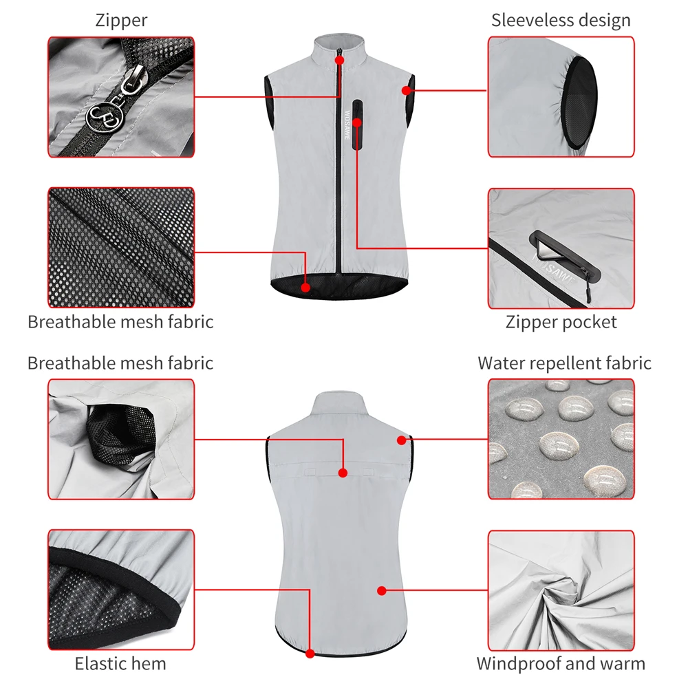 WOSAWE Reflective Motorcycle Vest Sleeveless Motorbike Jacket Reflective Windproof Vest For Men Woman