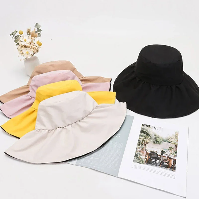 Wide Brim UPF 50+ Sun Hat Women Anti-UV Protection Hiking Fisherman Cap Fold Summer Solid Beach Accessories 2024 Sun Hat