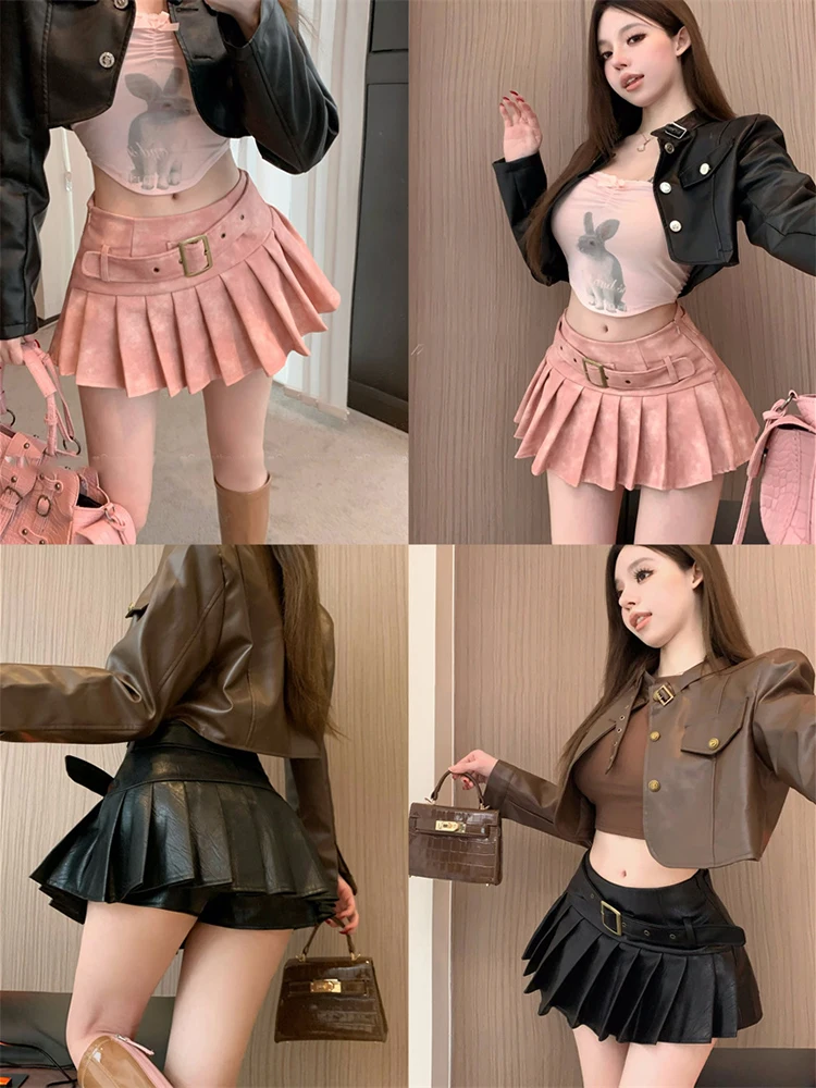 Sexy Mini Skirts Women High Waist Autumn Winter Fashion Solid Slim Pleated Skirt Female Streetwear Culottes Clubwear