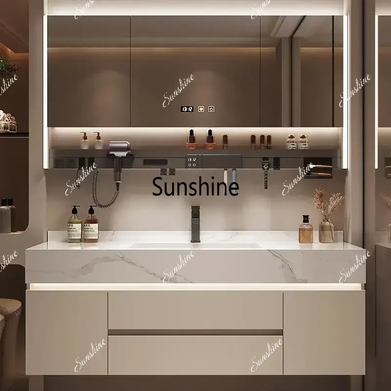 Seamless Integrated Bathroom Furniture Vanity with Slab Stone Basin 2026 New Model Modern Design Wall-Mounted Storage Cabinet T*