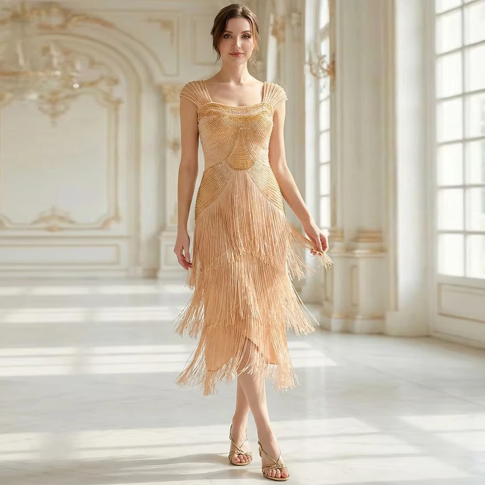 

BAZIIINGAAA Party Dress A Strapless Sheath Midi Length Square Neck Beaded Wedding Guest Dress Evening dress