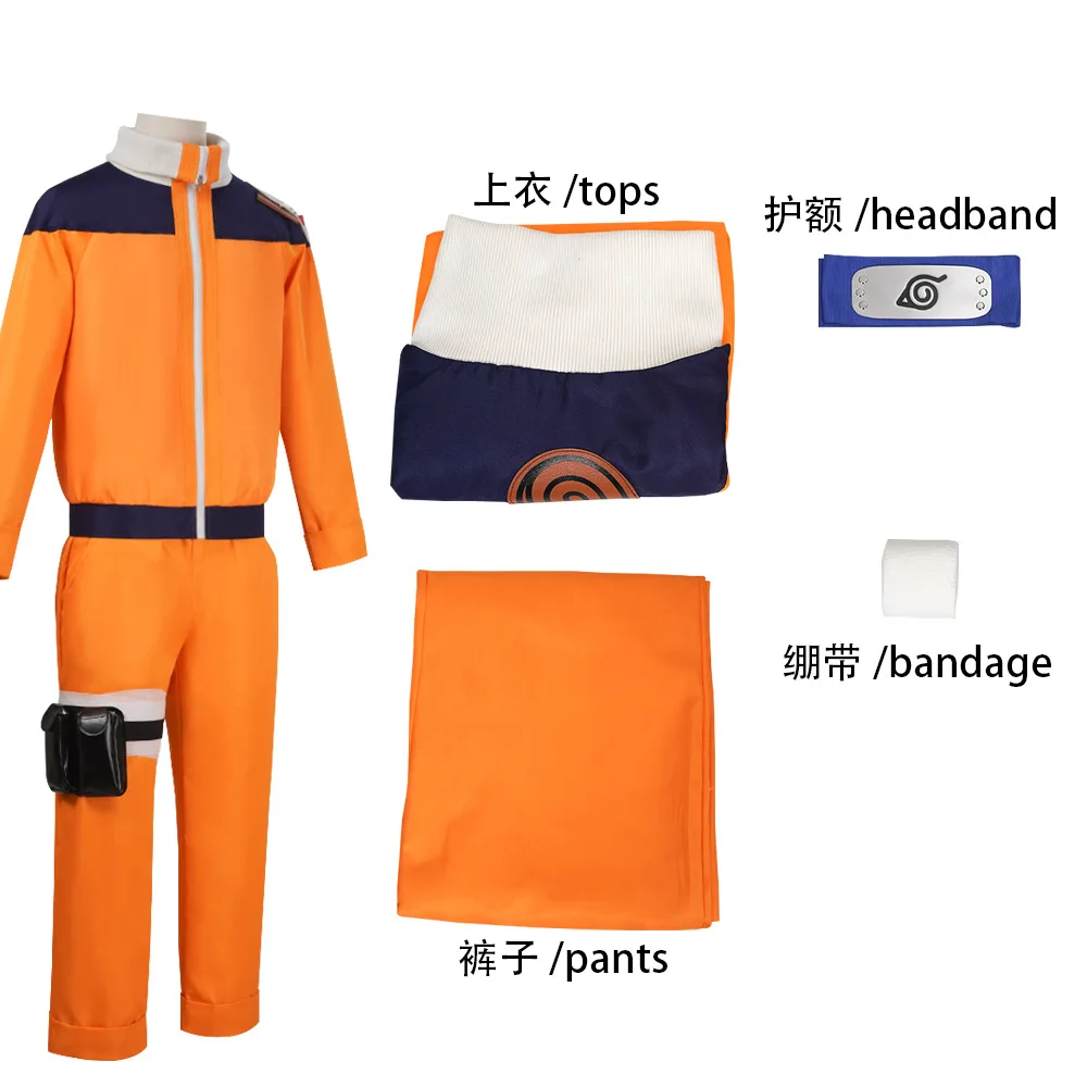 Uzumaki Cosplay Costume Orange Clothes with Headband & Kunai Pouch Pre-Shippuden Genin Ninja Outfit Blonde Wig Unisex Adult Hall image 3
