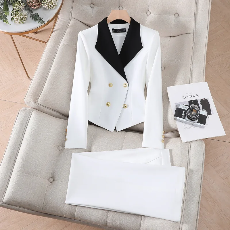 

Two-piece women's suit with contrasting color lapels, new spring and autumn style, high-end professional formal wear, elegant go