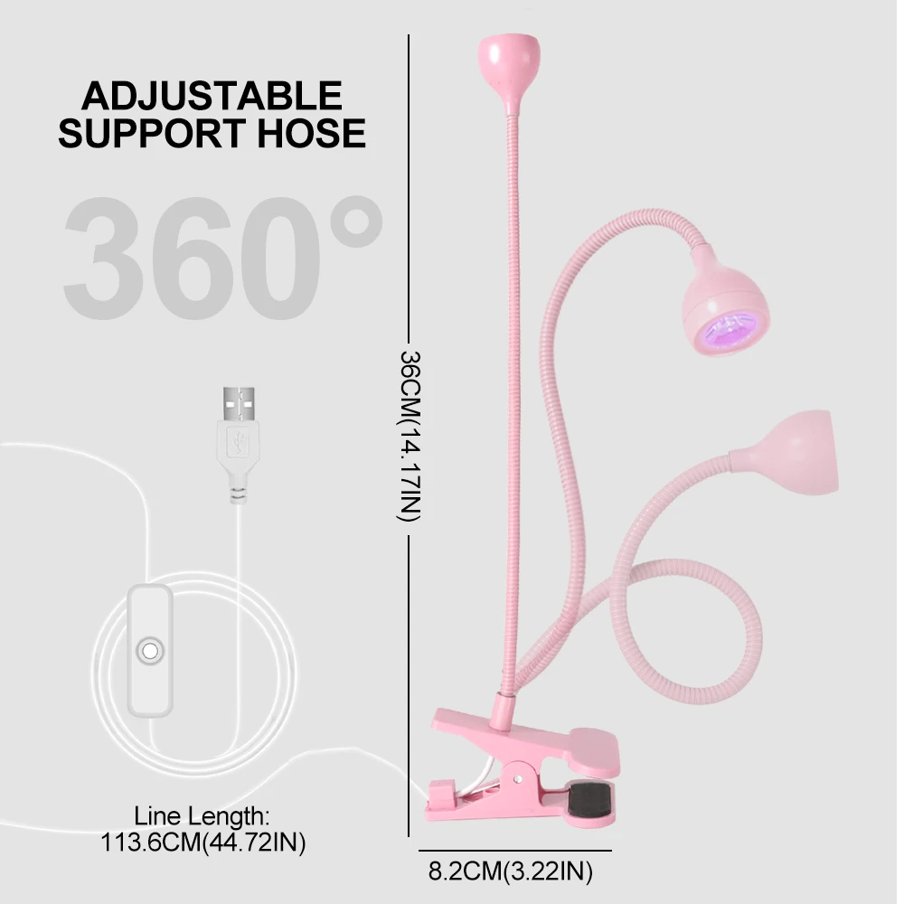 Lampa LED UV do paznokci do suszenia żelu, lakieru do paznokci, z klipsem, elastyczna, mini, przenośna, USB, suszarka UV do paznokci do salonu manicure