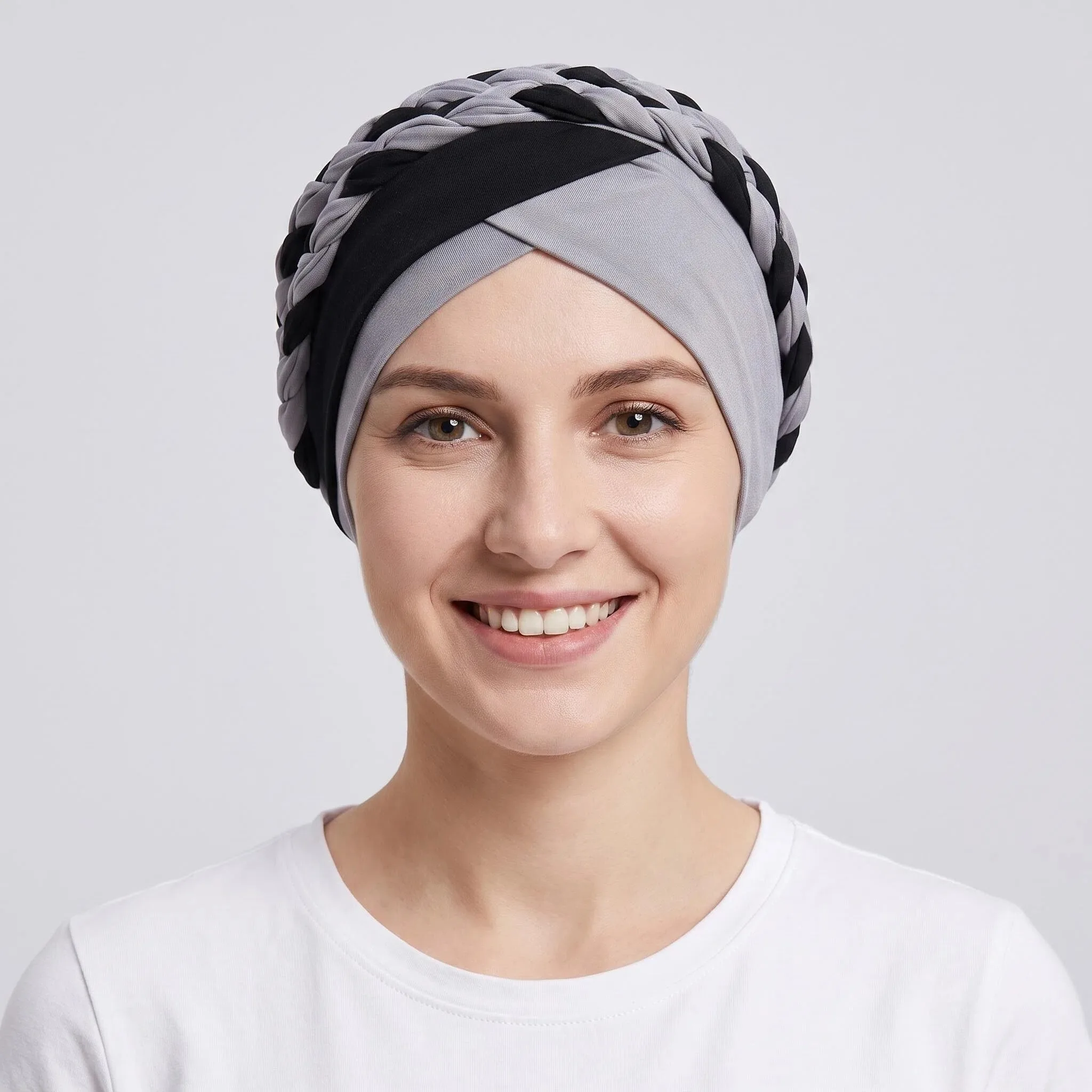 Fashion Colorblock Twisted Hijab Turban Hat African Head Scarf Beanie Cancer Chemo Headwear Cap for Women Stylish Head Wraps
