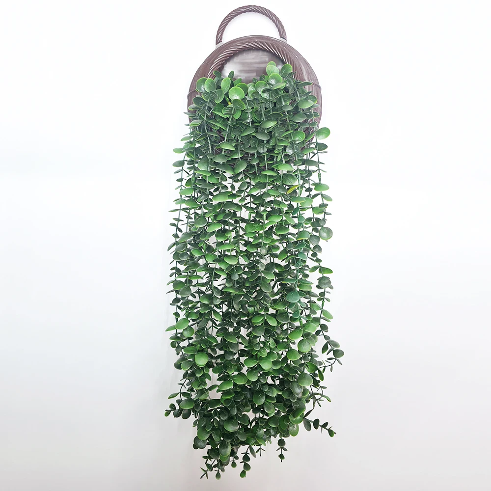 نبات الأوكالبتوس الاصطناعي المعلق مع لون متدرج يترك في وعاء محاكاة زائدة النبات لديكور المنزل الداخلي والخارجي