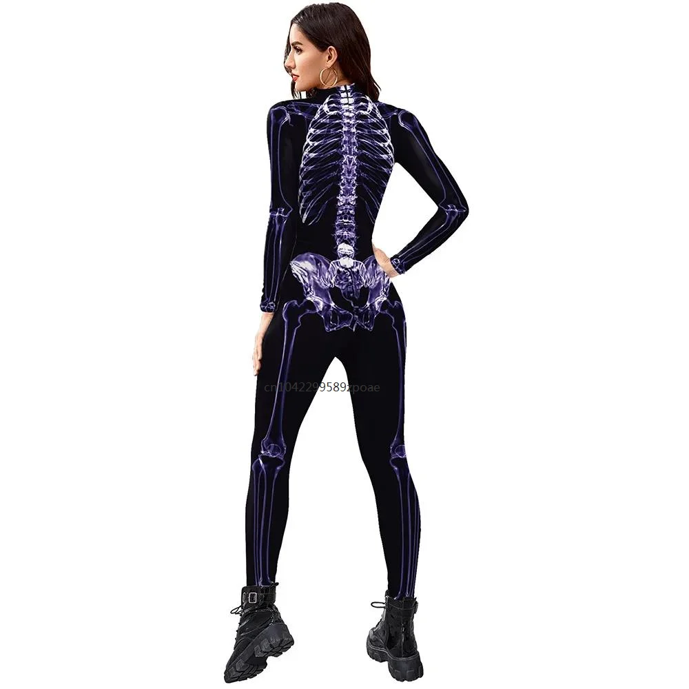 3D impresso Halloween Skull Cosplay Bodysuit para homens e mulheres, traje de carnaval, macacões Zentai, traje de desempenho 2024