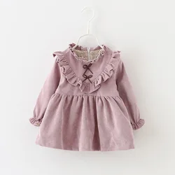 Vestido coreano de algodão de manga comprida para bebês, vestidos de festa infantis, roupas recém-nascidas, crianças, novas, outono, 0-3 anos