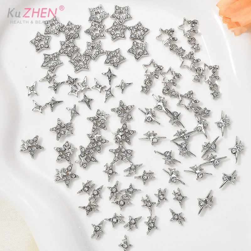 30 قطعة/الحزمة نجمة فضية مسمار السحر لامعة ثلاثية الأبعاد نجوم مسمار الأحجار الكريمة النجوم مجوهرات أظافر سحر لحقيبة الأظافر الاكريليك ، الأحذية الديكور #5