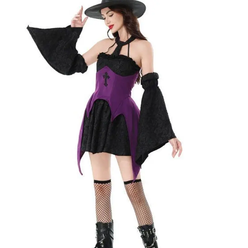 loween Magic Witch Costume k Gothic Cross Dr Performance orm Skirted Dr for Festival Performance And ow