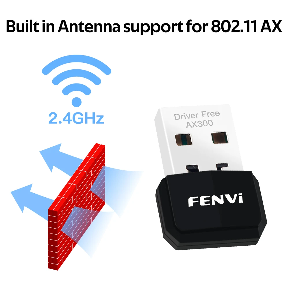 FENVI WIFI 6 USB Adapter AX300 Network Card Mini USB Dongle 2.4GHz 802.11AX Wireless Dongle Receiver For Win 7/10/11 Drive Free