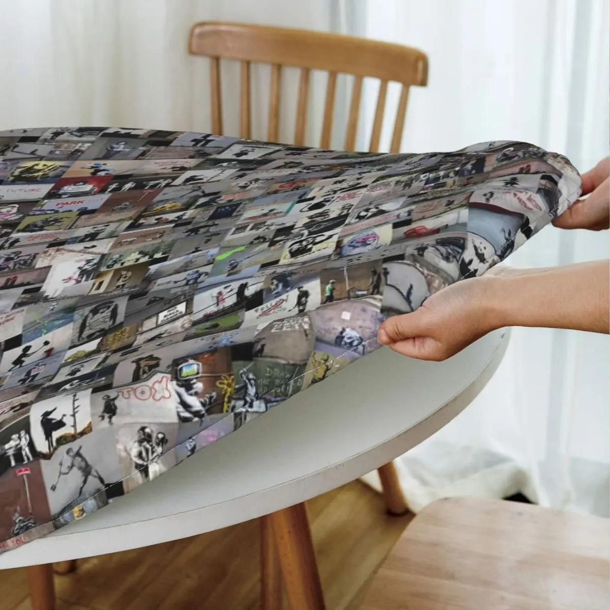 Banksy Waterproof Round Tablecloth Oilproof Table Cloth for Kitchen Events Dining Table Cover