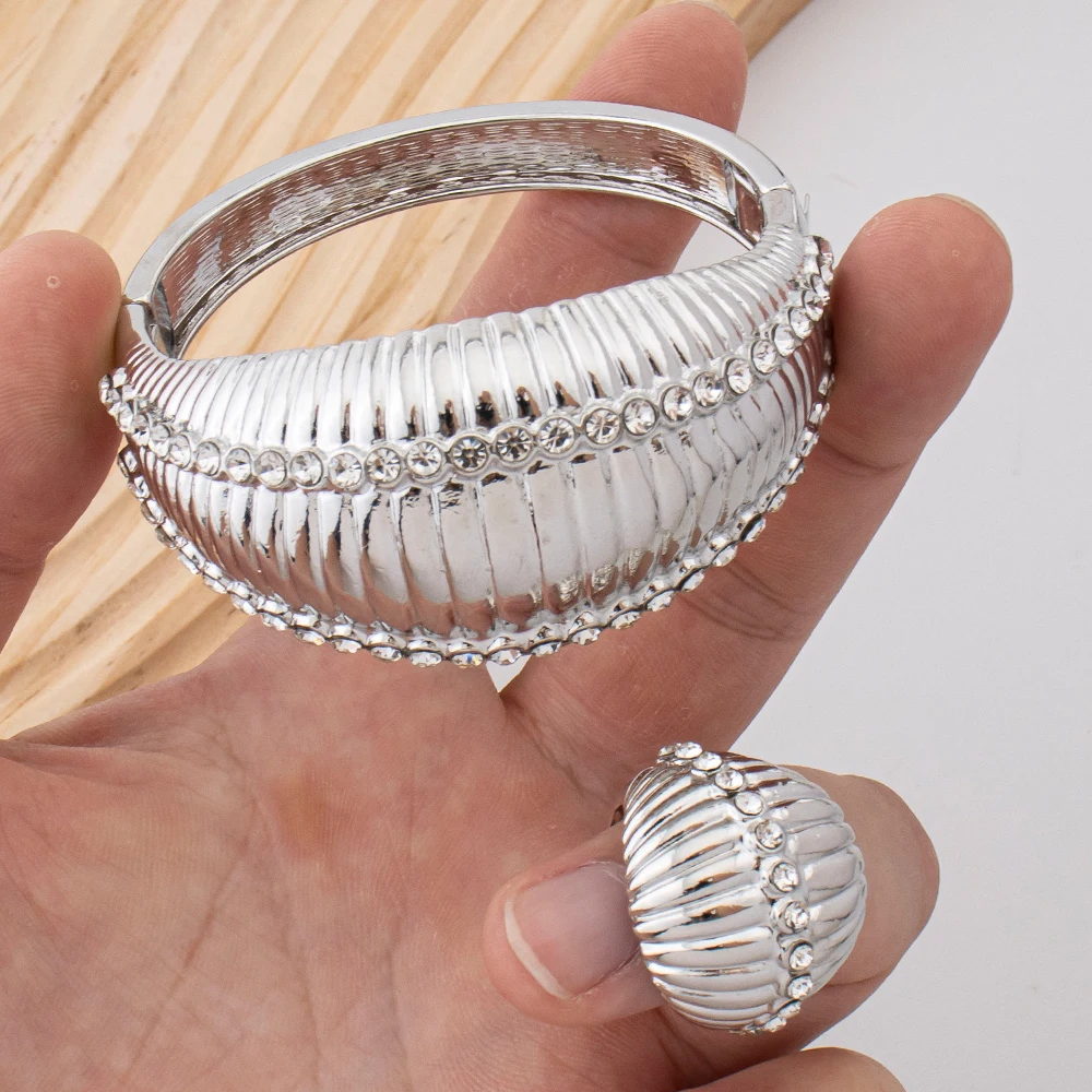 Gold silver bangle rings zirconium stones cuff hand bracelet ring Jewelry accessories Gift
