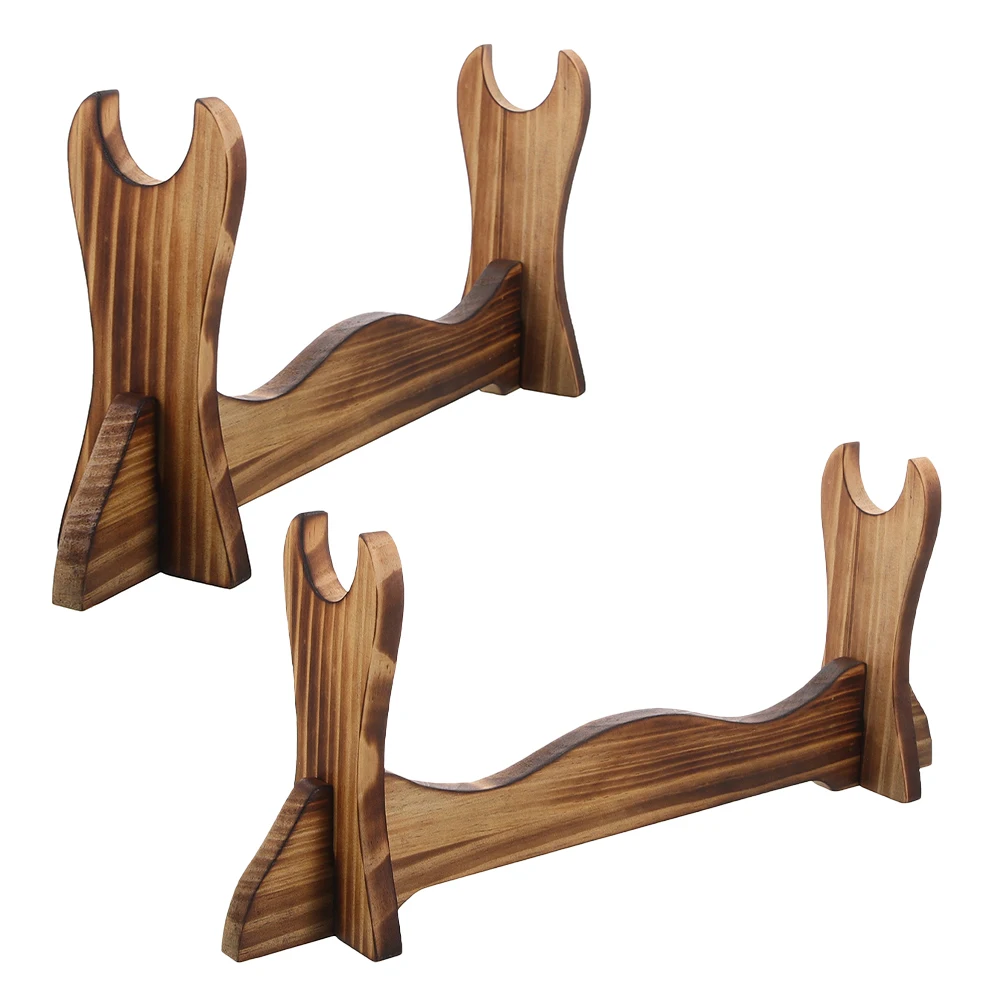 

2 Pcs Solid Wood Sword Stand Display Rack for Home Decor Horizontal Samurai Bracket Wooden Holder Small Desktop Model