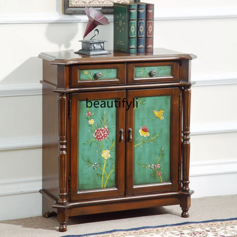 American rural door shoe cabinet retro old painted furniture two buckets two doors