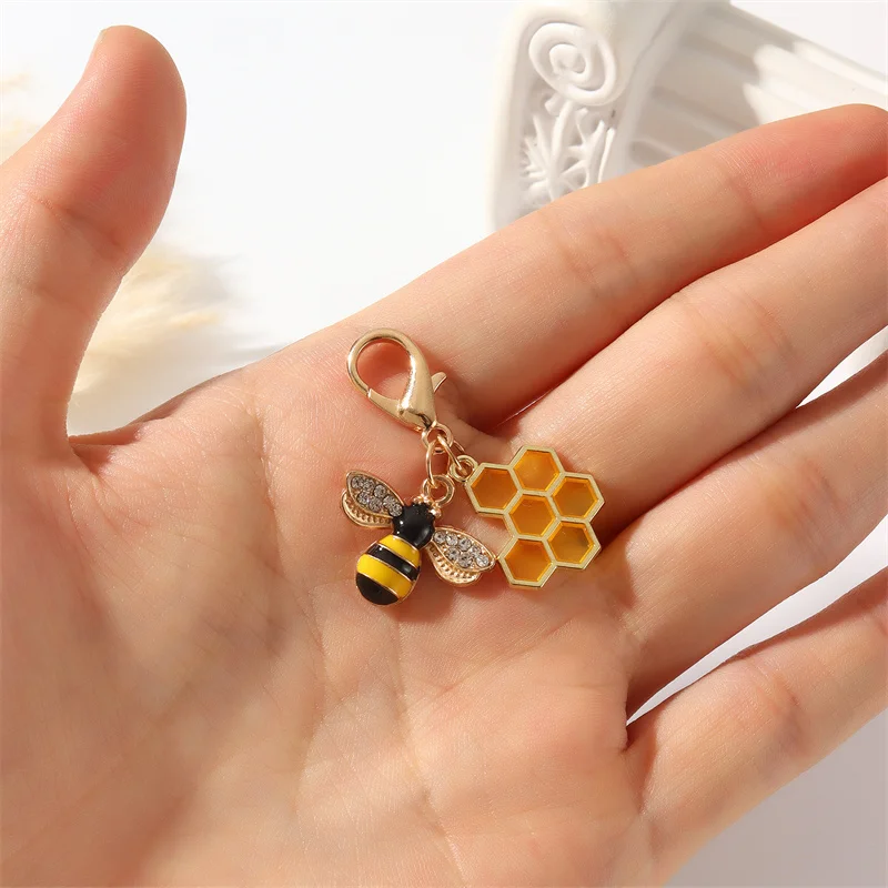 Cute Keychain Bee Honeycomb Heart Flower, Gift for Her