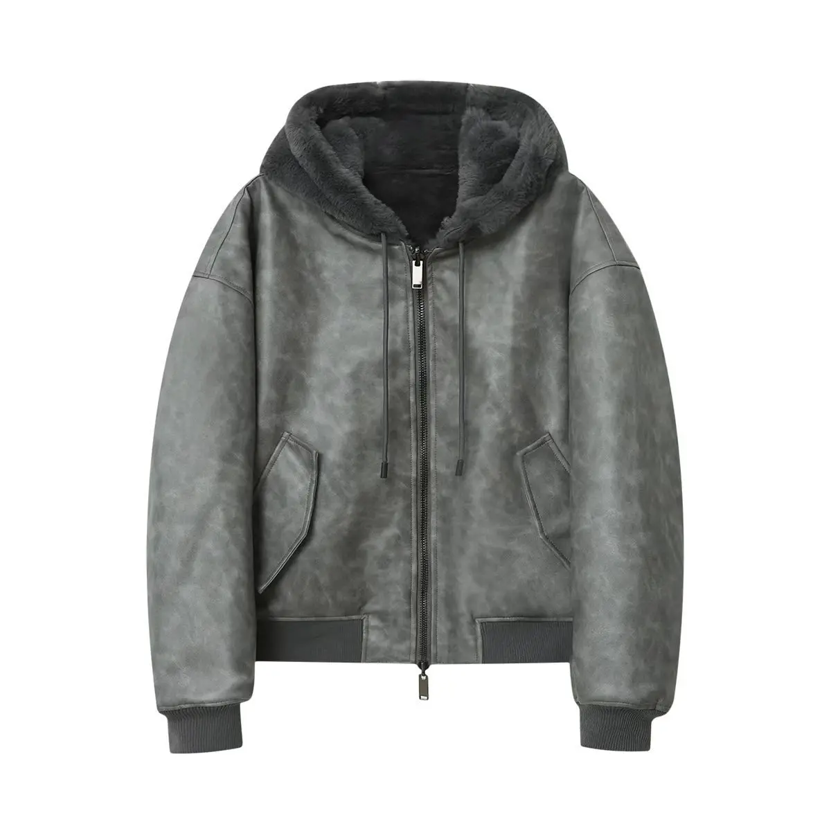 2026 New American Retro Reversible Hooded Jacket for Men Winter Thick Warm Men's Zipper Hoodie Sweatshirt Y2k Streetwear Coat