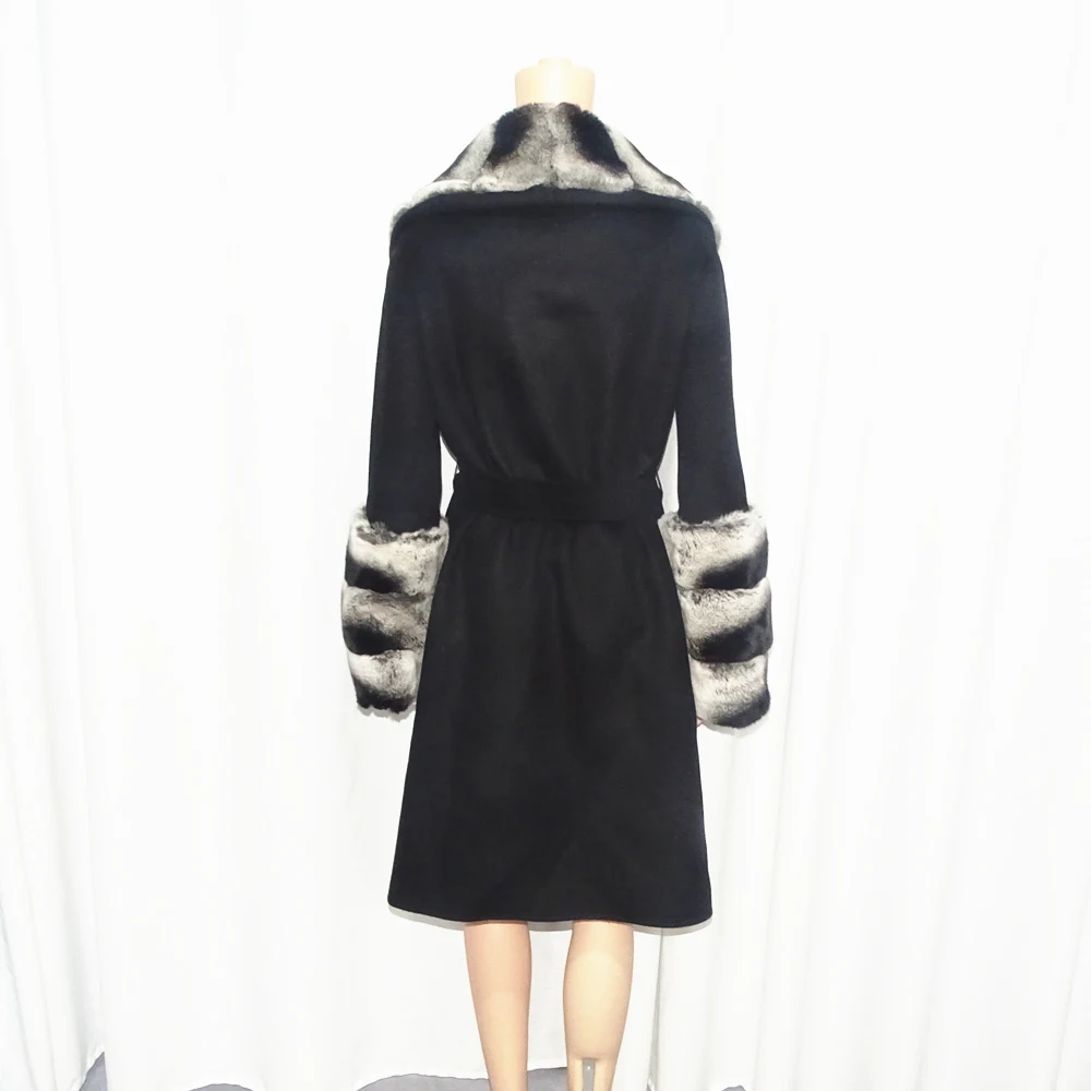 Double faced wool  lengthen coat  women wool  coat real fur 100% wool handmade Real wool coat girl  real fur