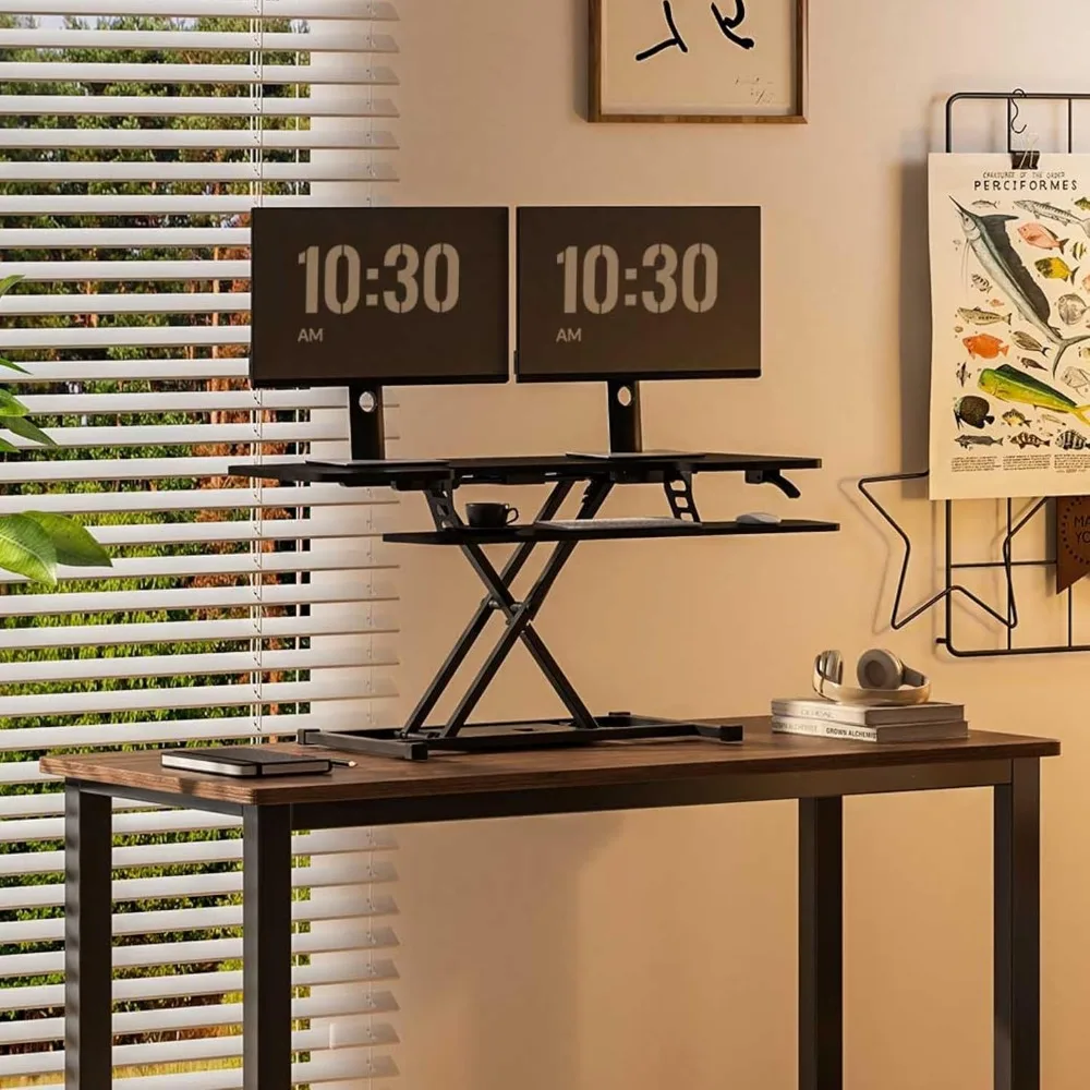 

Standing Desk Converter Sit to Stand up Riser Height Adjustable Computer Workstation with Spacious 2-Tier