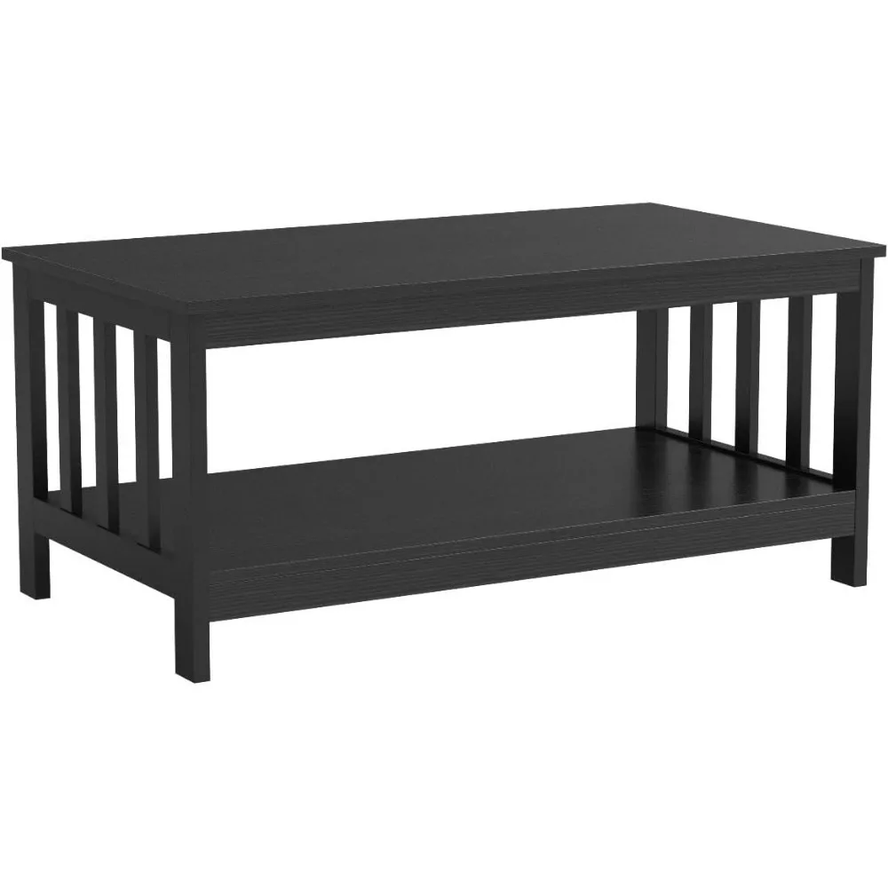 Mission-mesa de centro de madera negra, mesa de sala de estar con estante, 40 negro