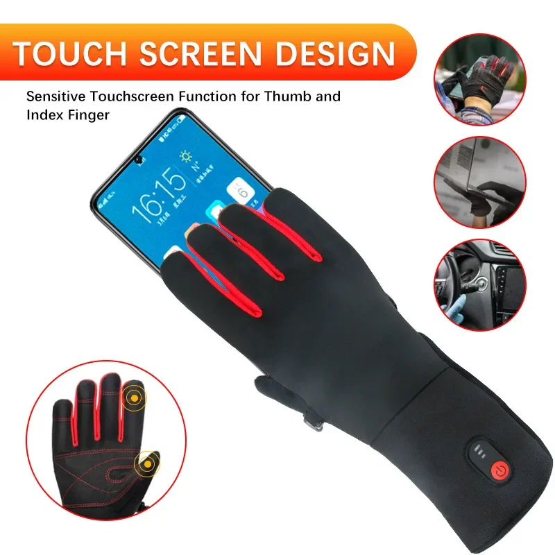 Winter Heating Gloves Electric Heated Ski Glove Men Women Warm Cycling Heatable Liner Mitten Rechargeable Touchscreen Ski Gloves